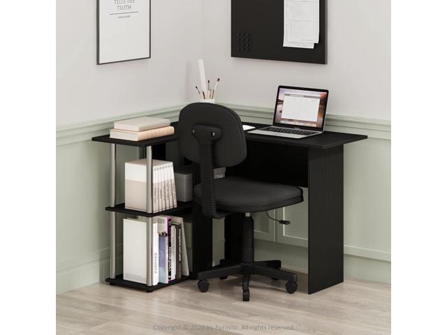 Furinno Abbott L-Shape Desk with Bookshelf, Americano/Chrome