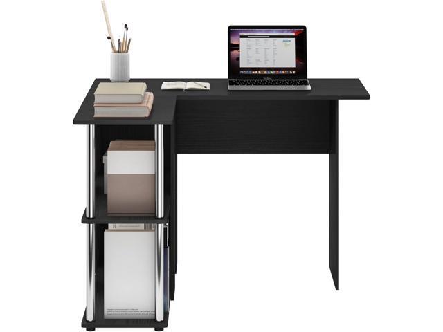 Furinno Abbott L-Shape Desk with Bookshelf, Americano/Chrome