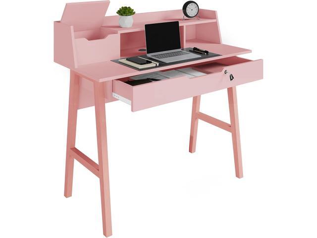 Roma Writing Desk - Elegant Wood Study Desk With Storage, Cable Holes & Drawers - Work Table for Home, Office, Dorm, Small Spaces - Compact Black...