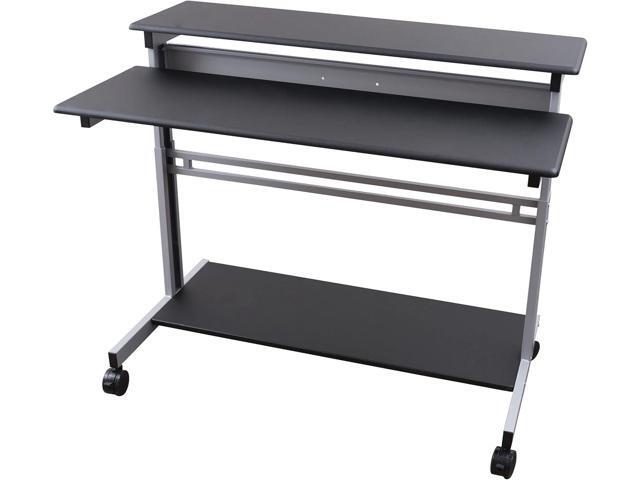 Stand Up Desk Store Rolling Adjustable Height Two Tier Standing Desk Computer Workstation (Silver Frame/Black Top, 48' Wide)