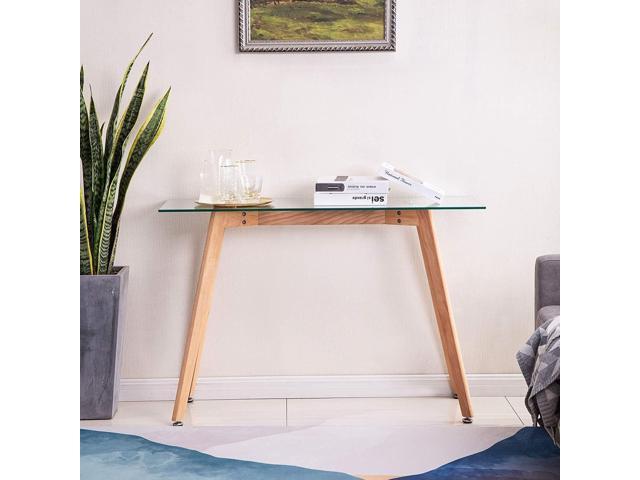 ivinta Glass Console Table, Narrow Entryway Hallway Table Modern Foyer Table with Solid Wood Legs for Entryway Living Room