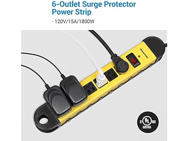 DEWENWILS Metal Power Strip, 6-Outlet Heavy Duty Surge Protector with 15FT Long Cord, 14AWG/3C, 15A Circuit Breaker, 900 Joules, Low Profile Flat...