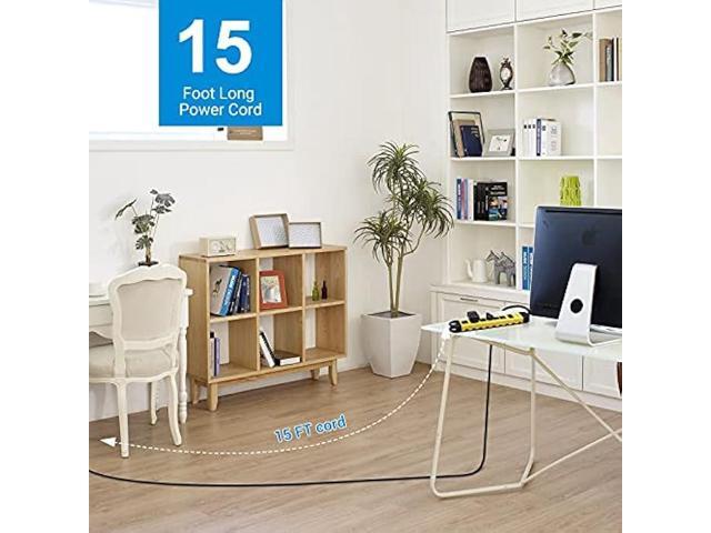 DEWENWILS Metal Power Strip, 6-Outlet Heavy Duty Surge Protector with 15FT Long Cord, 14AWG/3C, 15A Circuit Breaker, 900 Joules, Low Profile Flat...