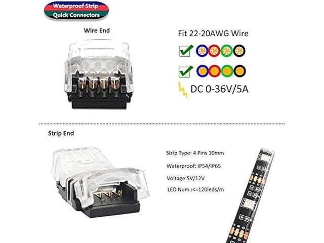 AWSOM 4 Pin RGB LED Strip Connectors 10mm Set, RGB LED Strip Extension Cable Wire, Solderless LED Connectors 10mm for 5050 3528 RGB LED Strip Lights