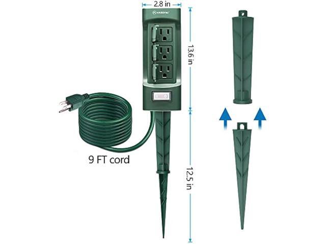 K KASONIC Outdoor Power Stake, Kasonic 6-Outlet 9 ft Extension Cord Power Strip, Double Sided with Weatherproof Safety Flip Covers, ETL Certified...