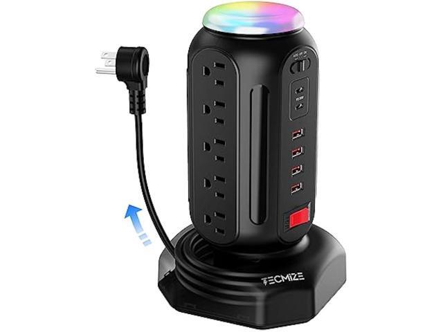 Power Strip Tower-Surge Protector-Fast Charging PD 30W-Multiple Plug Outlet Tower w/RGB Night Light-15 Outlets Power Tower-6 USB Ports-Space...