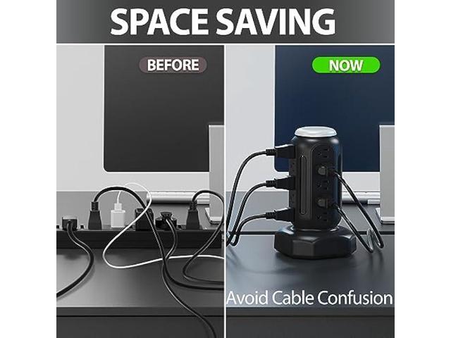 Power Strip Tower-Surge Protector-Fast Charging PD 30W-Multiple Plug Outlet Tower w/RGB Night Light-15 Outlets Power Tower-6 USB Ports-Space...
