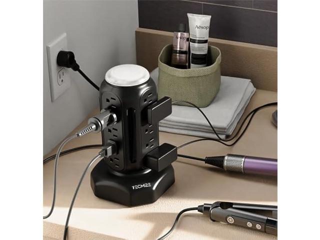 Power Strip Tower-Surge Protector-Fast Charging PD 30W-Multiple Plug Outlet Tower w/RGB Night Light-15 Outlets Power Tower-6 USB Ports-Space...