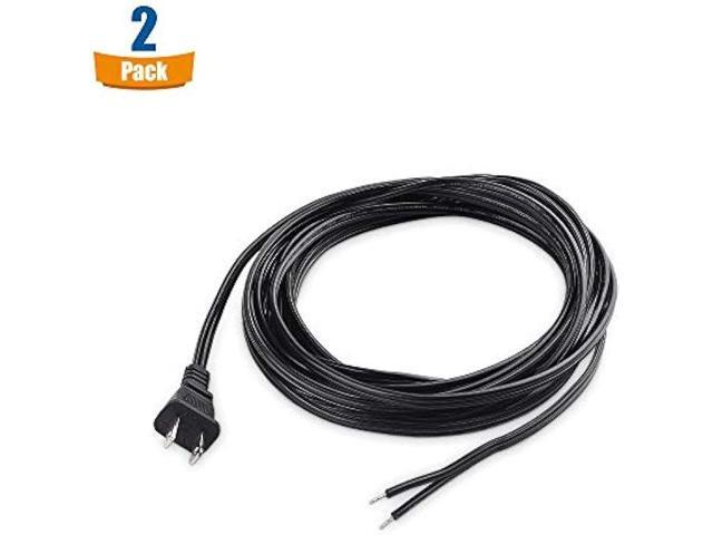 Cable Matters 2-Pack Polarized 18AWG 2 Prong Replacement Cord Lamp Wire 15 ft - NEMA 1-15P to 2 Wire for Lamp Cord Replacement with Plug