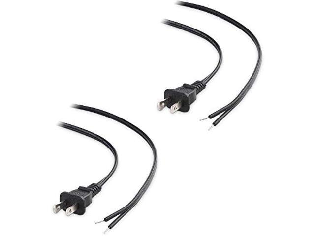 Cable Matters 2-Pack Polarized 18AWG 2 Prong Replacement Cord Lamp Wire 15 ft - NEMA 1-15P to 2 Wire for Lamp Cord Replacement with Plug