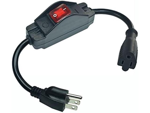 Black 3 Prong Extension Cord with Waterproof Switch14AWG Heavy Duty Short Extension Cord with RED LED On Off Switch