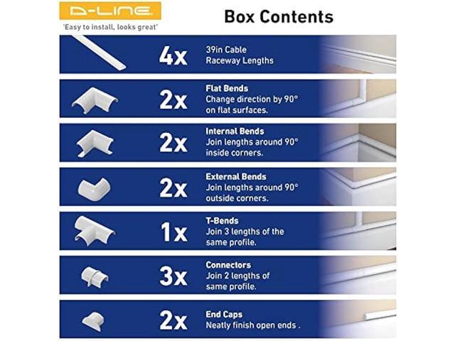 D-Line 13.12ft Cord Hider Kit, Patented Cable Cover, Hide Wires on Wall, Channel for TV Mount Cords, Raceway Wire Hiders, Paintable, Adhesive, Half...