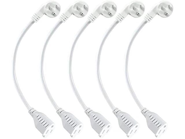 Short Power Extension Cord 1FT - Right Angle Flat Head Extension Cord with 3 Prong White Low Profile Flat Plug 3 Prong Power Cable Single Grounded...