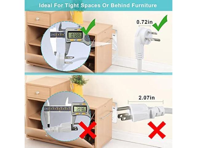 Short Power Extension Cord 1FT - Right Angle Flat Head Extension Cord with 3 Prong White Low Profile Flat Plug 3 Prong Power Cable Single Grounded...