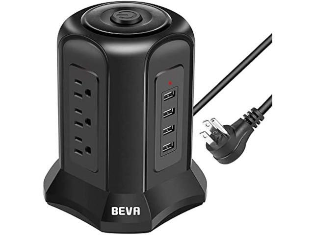 Power Strip Tower Surge Protector, BEVA Surge Protector Tower with 9 AC Outlet and 4 USB Ports, 18AWG 6.5 Feet Extension Cord, 3-Prong Flat Plug,...