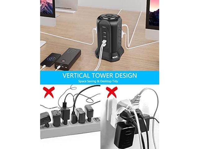 Power Strip Tower Surge Protector, BEVA Surge Protector Tower with 9 AC Outlet and 4 USB Ports, 18AWG 6.5 Feet Extension Cord, 3-Prong Flat Plug,...