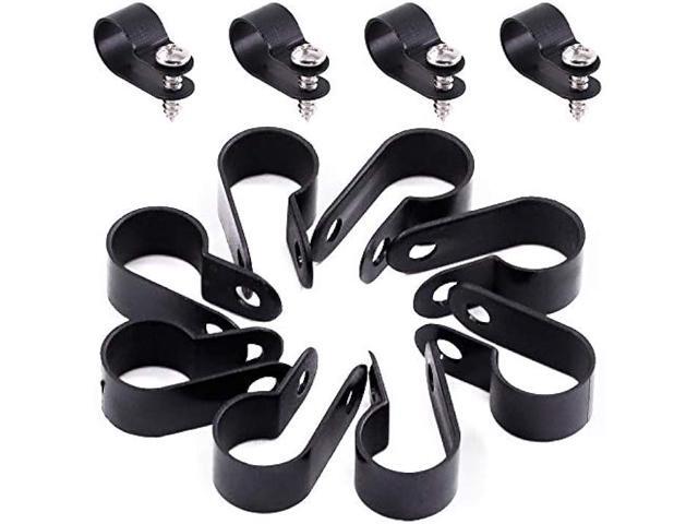 Hilitchi 120Pcs Plastic Cable Clamp R Type Screw Mounting Cord Fastener Cable Clips with Screws for Wire Management Cable Conduit (1/2, Black)
