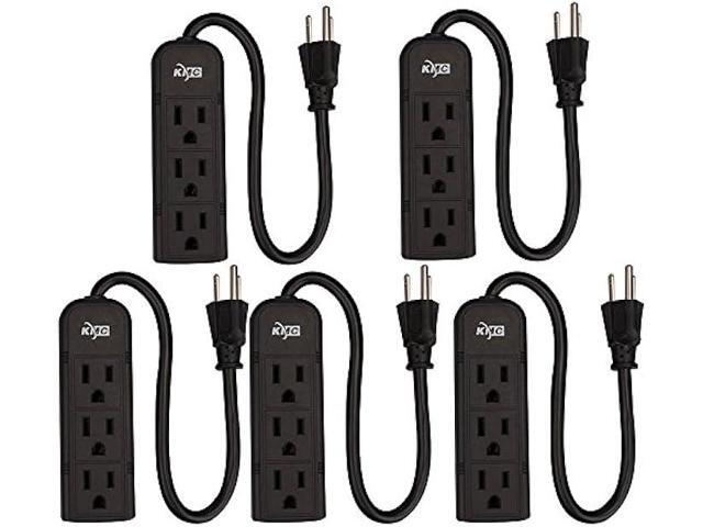 KMC 3-Outlet Power Strip Power Extension Cord 5-Pack,Outlet Saver,1-Foot Cord, ETL Listed