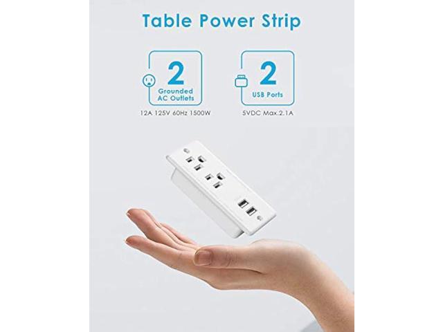 Recessed Power Strip with USB,Flat Plug Ultra Thin Extension Cord,Furniture Desktop Charging Station for Side Table,End Table,Flush-Mount Desk...