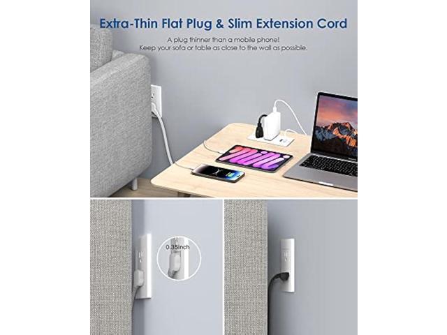 Recessed Power Strip with USB,Flat Plug Ultra Thin Extension Cord,Furniture Desktop Charging Station for Side Table,End Table,Flush-Mount Desk...