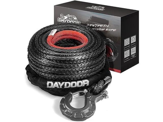 DAYDOOR 3/8'' x 92ft Synthetic Winch Rope, 25,500 Lbs Winch Rope Cable Kit, Winch Line Replacement with Protective Sleeve and Heavy Duty Forged...