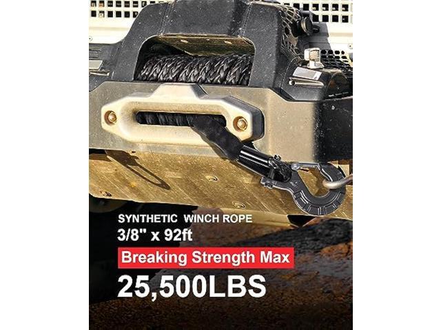 DAYDOOR 3/8'' x 92ft Synthetic Winch Rope, 25,500 Lbs Winch Rope Cable Kit, Winch Line Replacement with Protective Sleeve and Heavy Duty Forged...