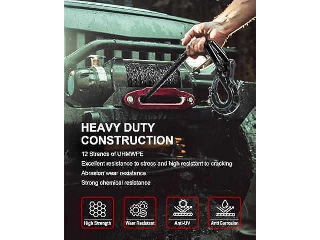 DAYDOOR 3/8'' x 92ft Synthetic Winch Rope, 25,500 Lbs Winch Rope Cable Kit, Winch Line Replacement with Protective Sleeve and Heavy Duty Forged...
