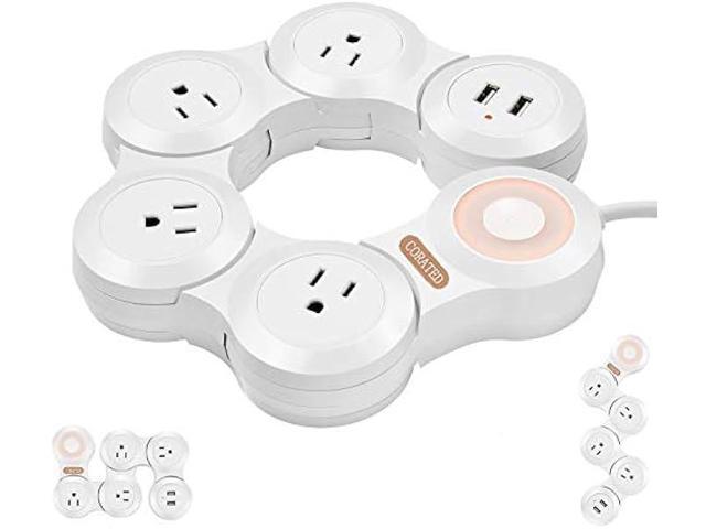CORATED Flexible Surge Protector Power Strip with 2 USB Ports and 4 Outlets for Home, Office and Travel (9Ft Long Cord, White)
