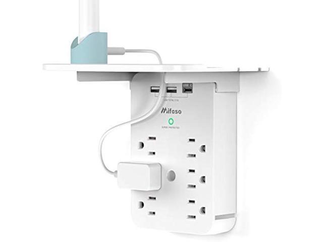 Wall Outlet Extender - Surge Protector 6 AC Outlets Multi Plug Outlet with Shelf, 2 USB and USB C Charging Ports Wall Plug Expander, USB Wall...
