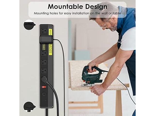 JUNNUJ Heavy Duty Metal Power Strip 20 Amp, High Amp Surge Protector 6 Outlet, 20A Power Strips Workshop Industrial Outlets Wide Spaced 6-20R...