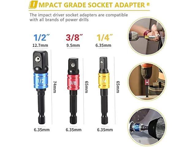 Flexible Drill Bit Extension Set, 105° Right Angle Drill Attachment, 1/4 3/8 1/2 Hex Shank Impact Driver Socket Adapter Rotatable Socket, Bendable...
