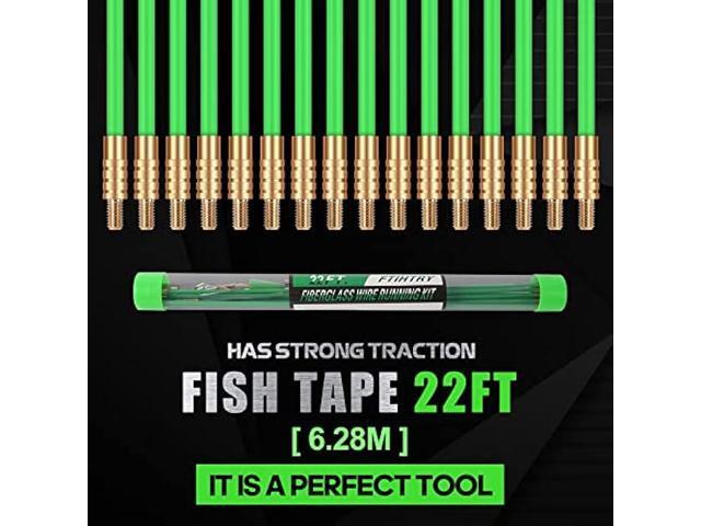 FTIHTRY 22FT Fiberglass Running Electrical Wire Cable Glow Rods Wire Pulling, Fish Rods Electrical Kit with 8 Different Attachments and Fish Tape...