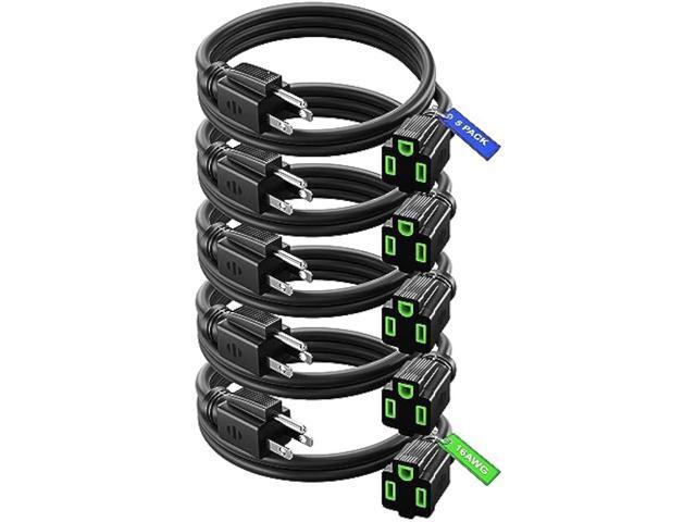 Maximm Extension Cord 1.5 Ft, 5 Pack Black Power Cords Indoor 16 Gauge Wire Heavy Duty ETL Listed (1.5Ft, 5 Pack)