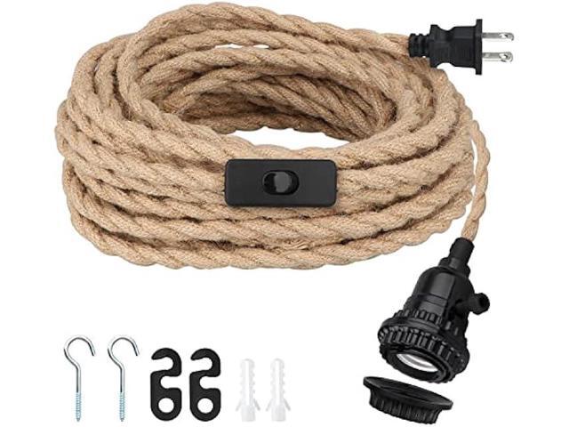 16.5FT Pendant Light Kit, Hanging Lights with Plug in Cord & Switch, Hemp Rope Swag E26 Socket Pendant Lamp, Extension Lantern Cable Vintage...