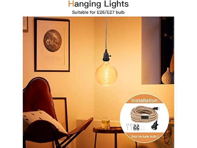 Zevnico 16.5FT Pendant Light Kit, Hanging Lights with Plug in Cord & Switch, Hemp Rope Swag E26 Socket Pendant Lamp, Extension Lantern Cable...