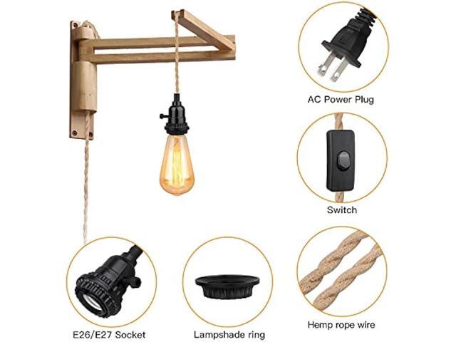 Zevnico 16.5FT Pendant Light Kit, Hanging Lights with Plug in Cord & Switch, Hemp Rope Swag E26 Socket Pendant Lamp, Extension Lantern Cable...