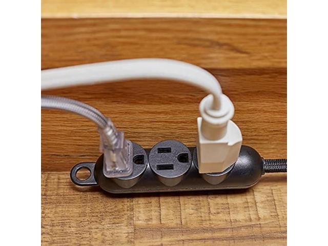 Globe Electric 22785 Designer Series 12ft Fabric Extension Cord, 3 Grounded Outlets, Right Angle Plug, 125-Volts, Integrated Hanging Hook, Black...