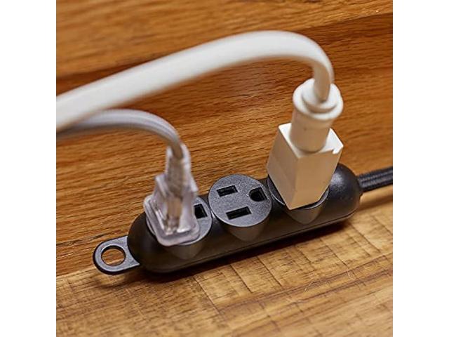 Globe Electric 22785 Designer Series 12ft Fabric Extension Cord, 3 Grounded Outlets, Right Angle Plug, 125-Volts, Integrated Hanging Hook, Black...