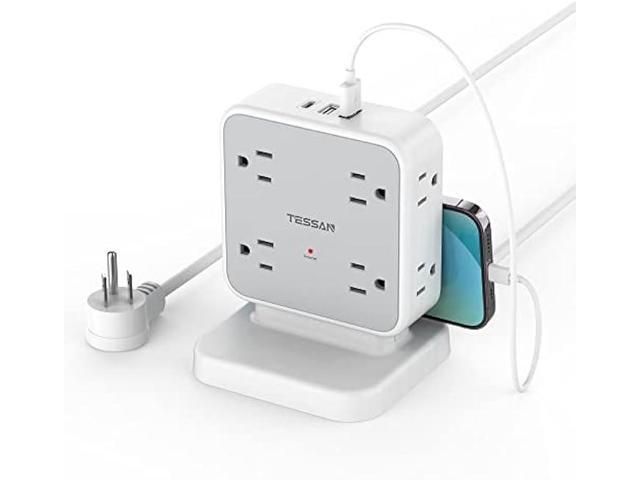 Power Strip Tower Surge Protector, TESSAN 8 AC Outlets with 3 USB (1 USB C Port), 5 FT Flat Plug Extension Cord with 900 Joules Protection, Desk...