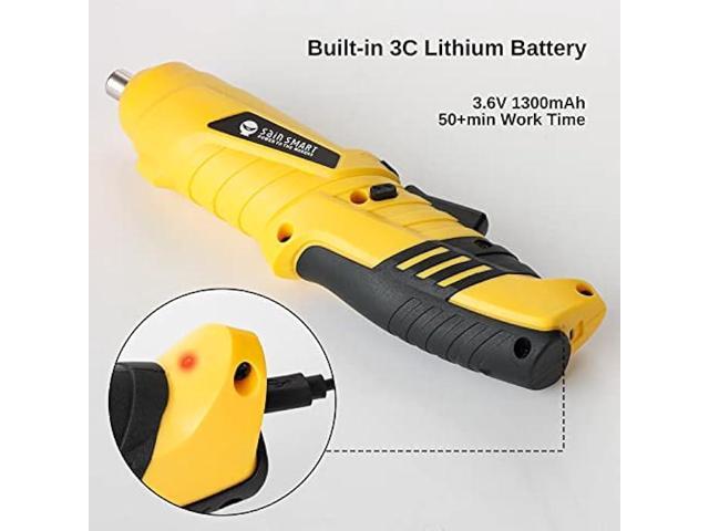 SainSmart Cordless Electric Screwdriver with Rechargeable 3.6v Lithium Battery and 1/4 Hex Chuck, Includes 45pcs Bits, 1 Extension Rod and 1 USB Cable