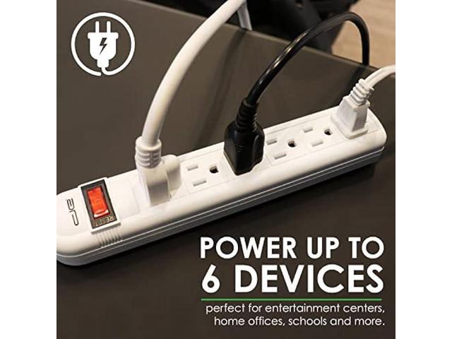 15 Ft 6 Outlet Surge Protector Power Strip: Multiple Electrical Outlet Safety Circuit Breaker has 15 Foot Long Extension Cord, Lighted On Off...