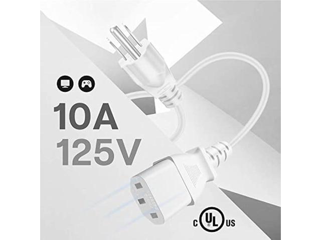 TNP Universal Power Cord (10 Feet) - NEMA 5-15P to IEC320C13 Power Cable Wire Connector Socket Plug Jack - White