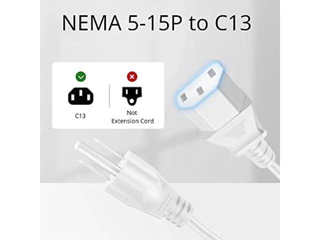 TNP Universal Power Cord (10 Feet) - NEMA 5-15P to IEC320C13 Power Cable Wire Connector Socket Plug Jack - White