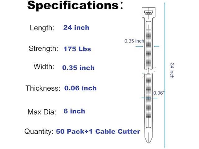 Honyear 24 Inch Cable Zip Ties Heavy Duty (with Wire Cable Cutters), Strong Large Black Zip Ties with 175 Pounds Tensile Strength, 50 Pack, Long...