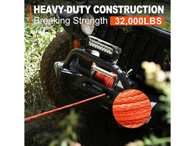 SPARKWHIZ Synthetic Winch Rope Cable Kit: 1/2 x 100 ft 32000lbs Winch Line Cable with Protective Sleeve + Winch Hook for 4WD Off Road Vehicle Truck...