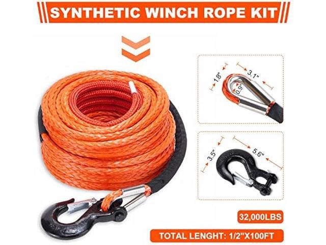 SPARKWHIZ Synthetic Winch Rope Cable Kit: 1/2 x 100 ft 32000lbs Winch Line Cable with Protective Sleeve + Winch Hook for 4WD Off Road Vehicle Truck...