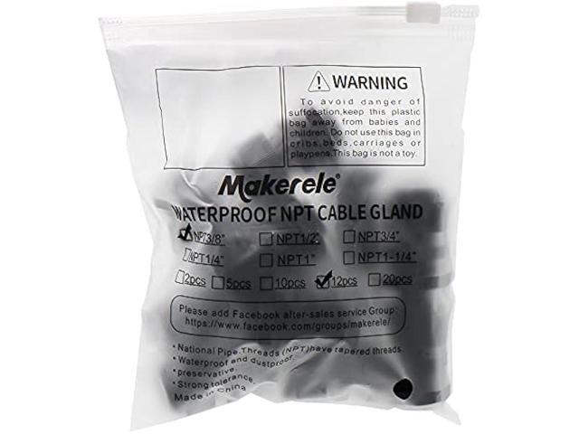 MAKERELE NPT 3/8 Nylon Cable Glands, IP68 Waterproof Strain Relief Cord Connector
