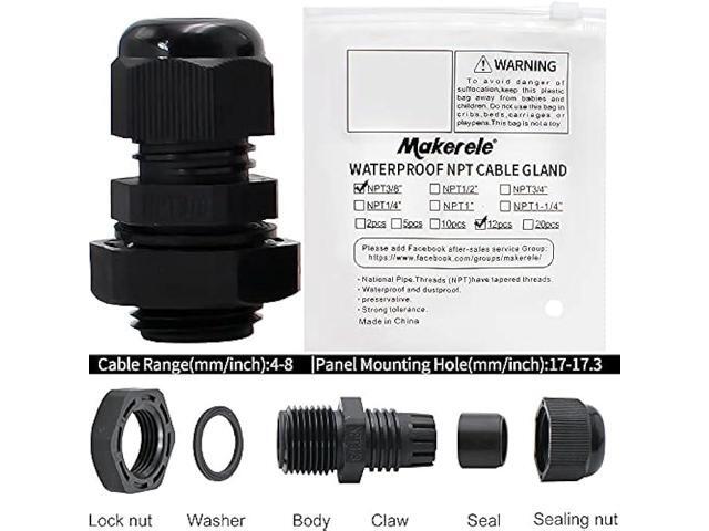 MAKERELE NPT 3/8 Nylon Cable Glands, IP68 Waterproof Strain Relief Cord Connector