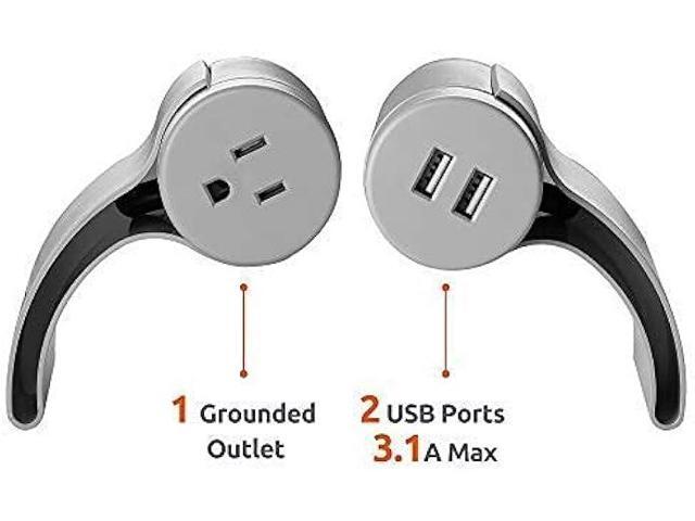 Link2Home Sofa Socket, 10ft Extension Cord, 1 Outlet, 2 Ports, 3.1A USB, with Low Profile Plug, Light Grey