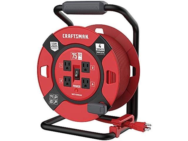 CRAFTSMAN Retractable Extension Cord Reel 75 Ft. With 4 Outlets & Heavy Duty 14AWG SJTW Cable